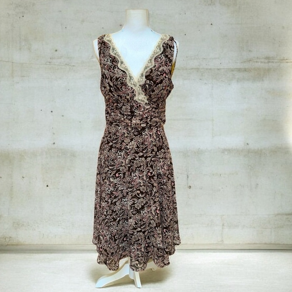 Vtg Y2K Connected Apparel Women’s Sleeveless Paisley Floral Lace Trimmed Dress